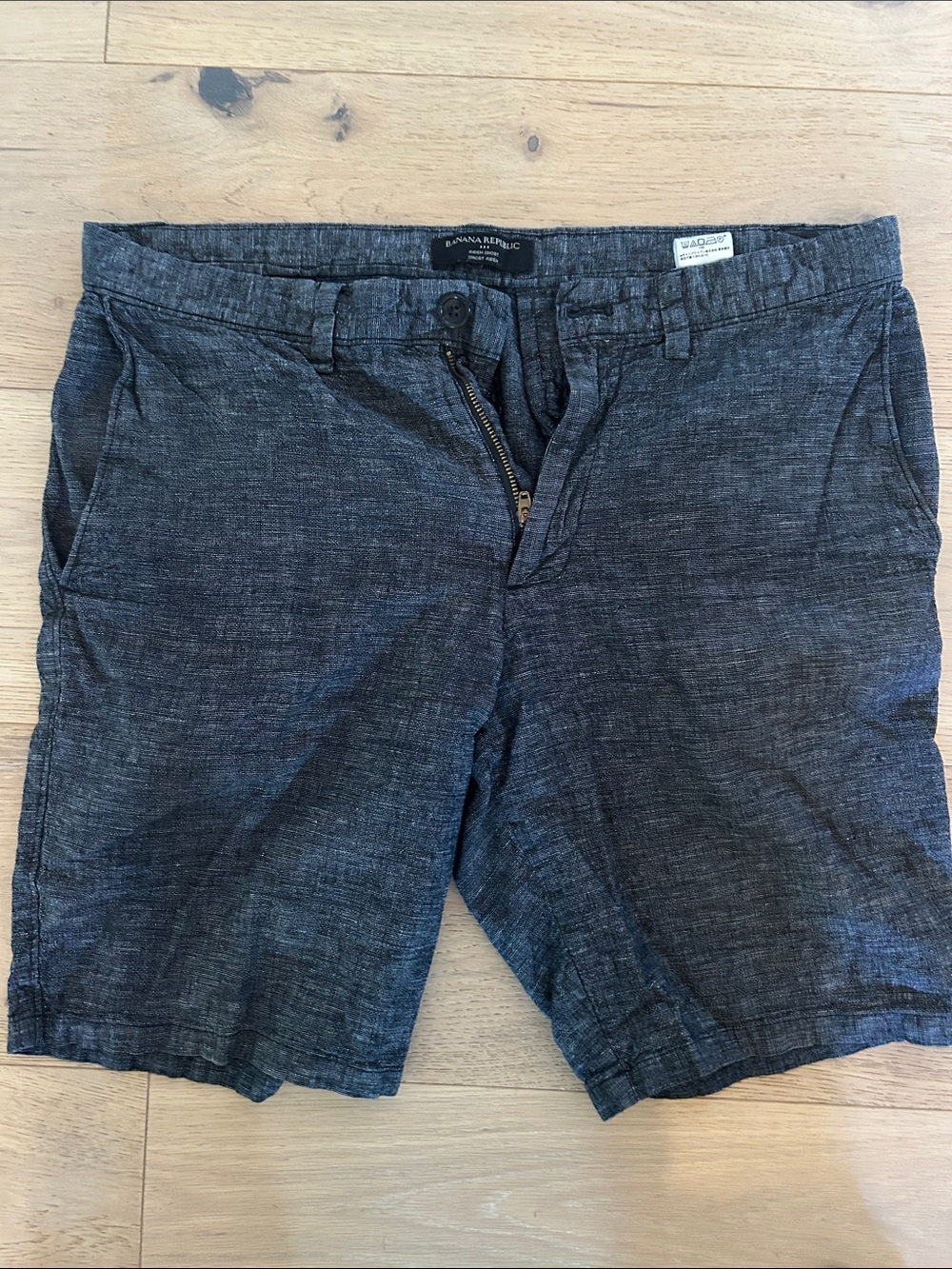 Banana Republic Aiden linen-cotton Men's Dark grey-navy Flat Front shorts